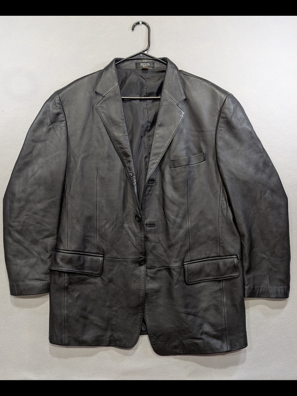 jf j.ferrar Black Leather Blazer Sport Coat